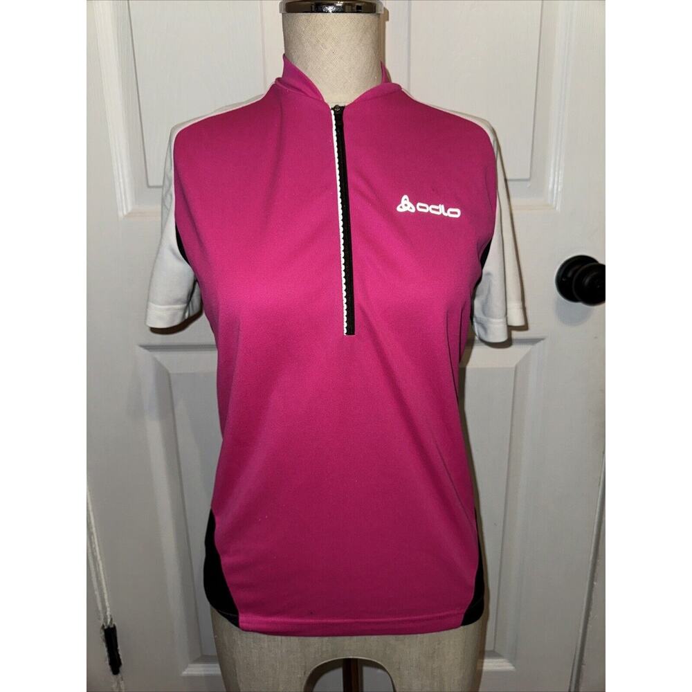 NEW Odlo Women’s 1/2 Zip Action Stand Up Collar Short Sleeve‎ Cycling Tee S Pink